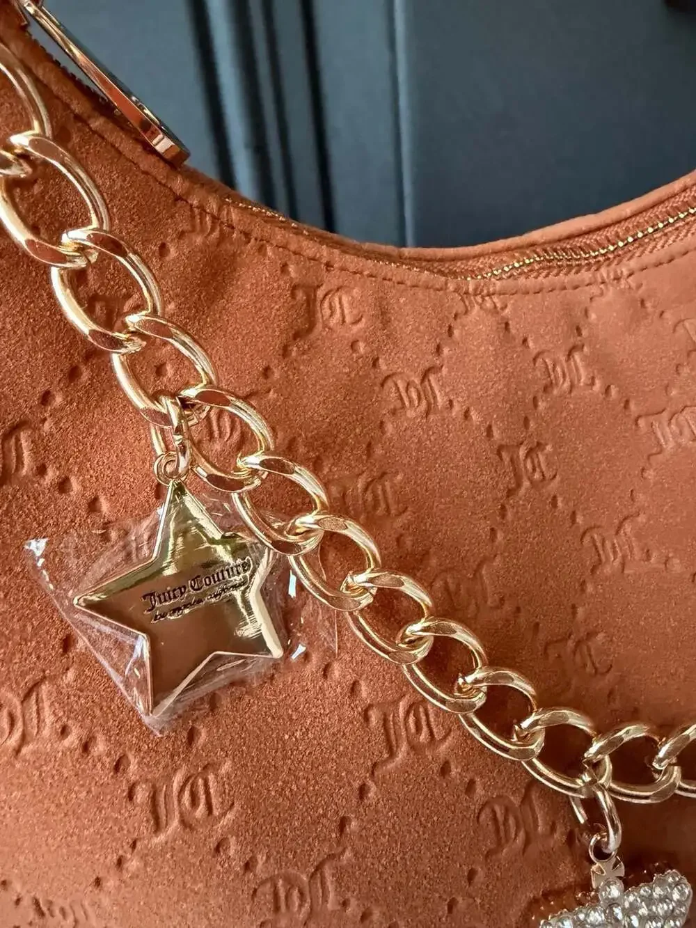 Juicy Couture Not Your Babe Hobo ShoulderBag with Gold-Tone Chain and LogoCharms